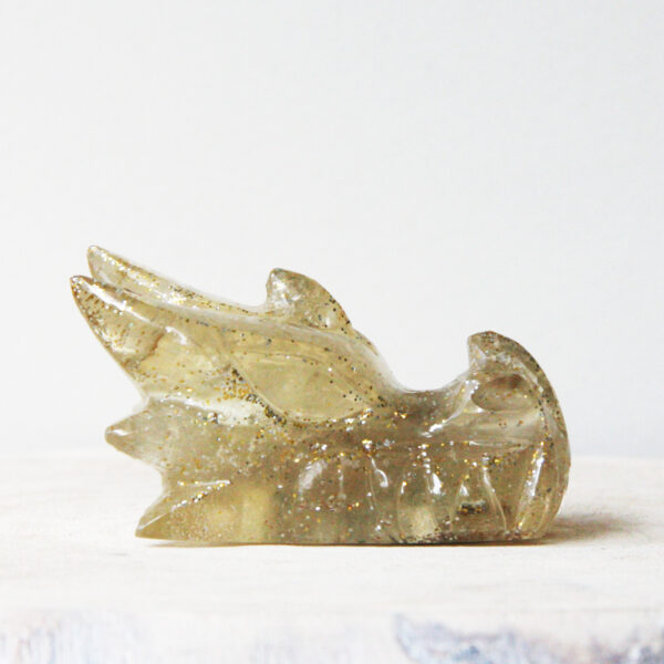 Orgonite drakenschedel met Lemon kwarts en Bergkristal 17