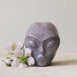 Orgonite Star-Being schedel met Amethist.