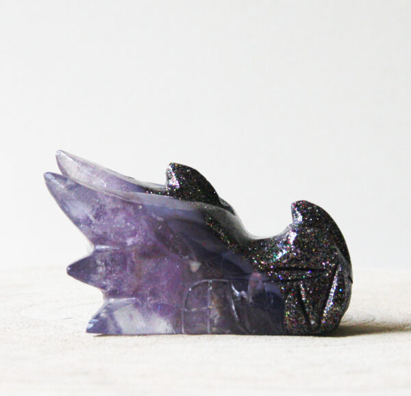 Orgonite drakenschedel met Amethist en Lepidoliet 33