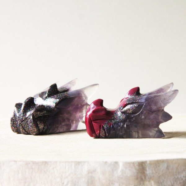 Orgonite drakenschedel met Amethist en Lepidoliet 33 - Afbeelding 7