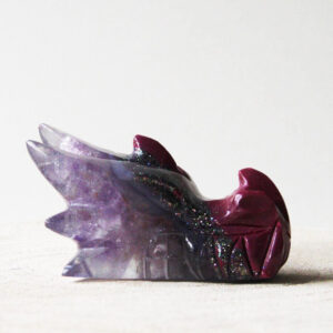 Orgonite drakenschedel met Amethist en Lepidoliet 50